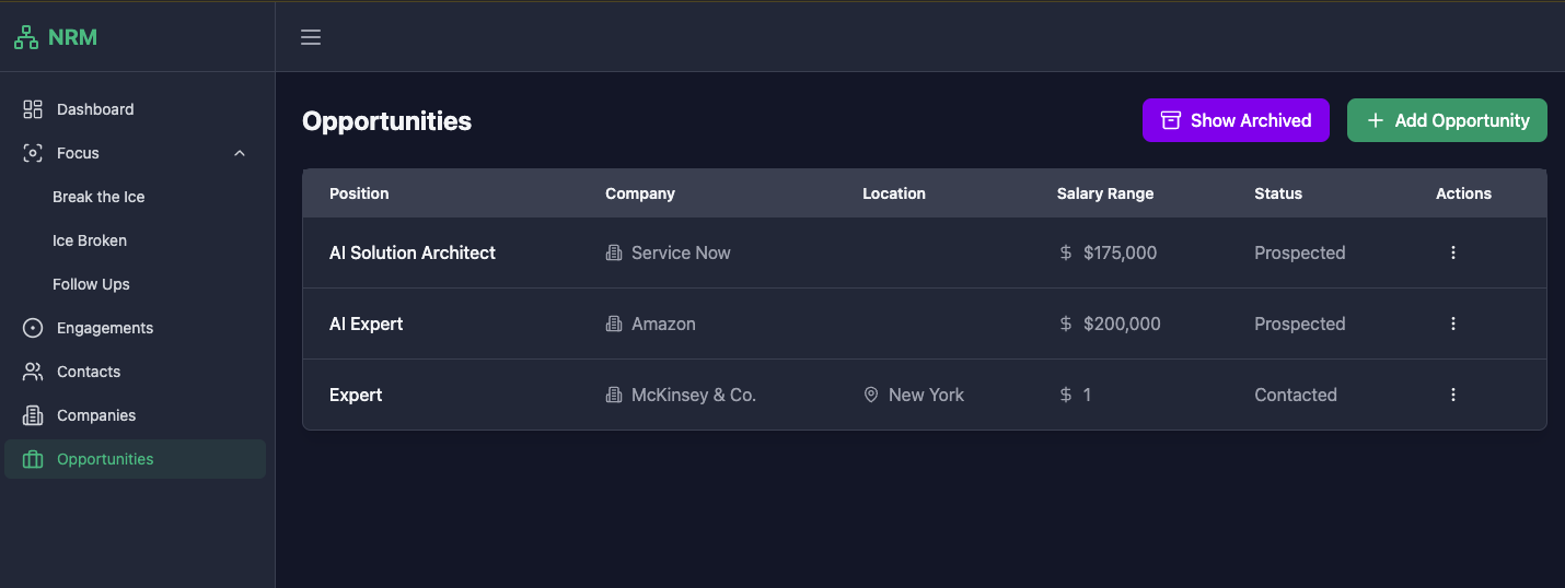 Opportunity Pipeline Interface
